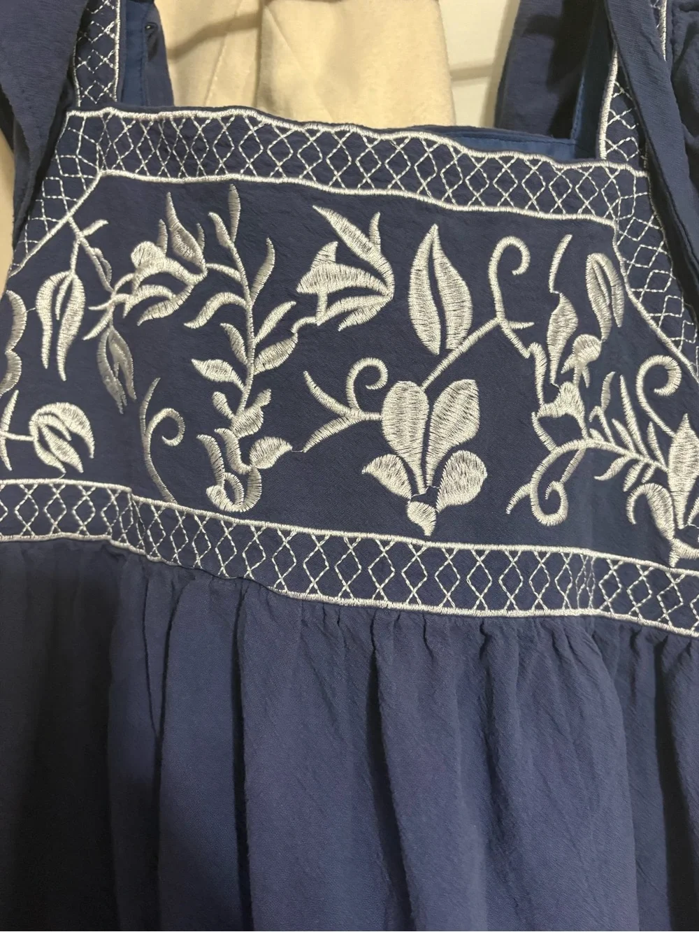 SHEIN Navy Blue Sleeveless Embroidered Floral shirt